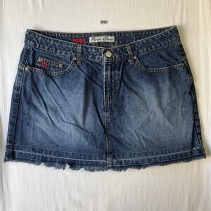 Paris Blues Women Mini Skirt Size 11 Blue Denim Skirt Casual Frayed Hem Button